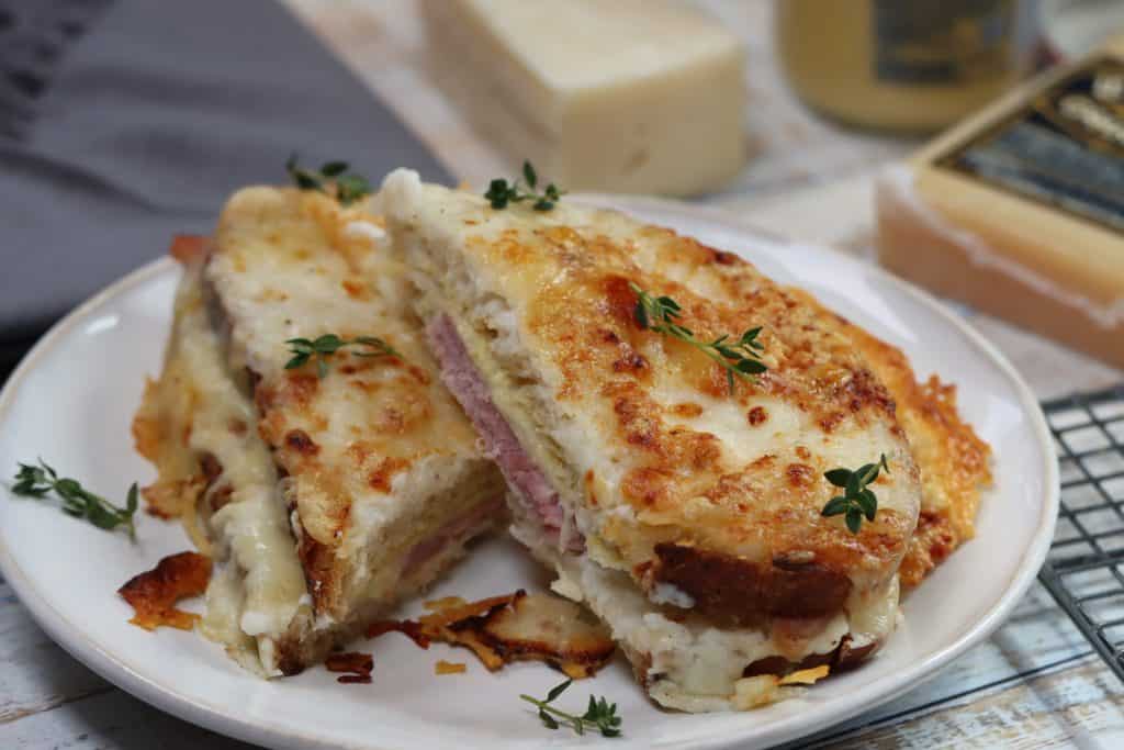 croque monsieur is the cheesiest, crunchiest ham and cheese sandwich