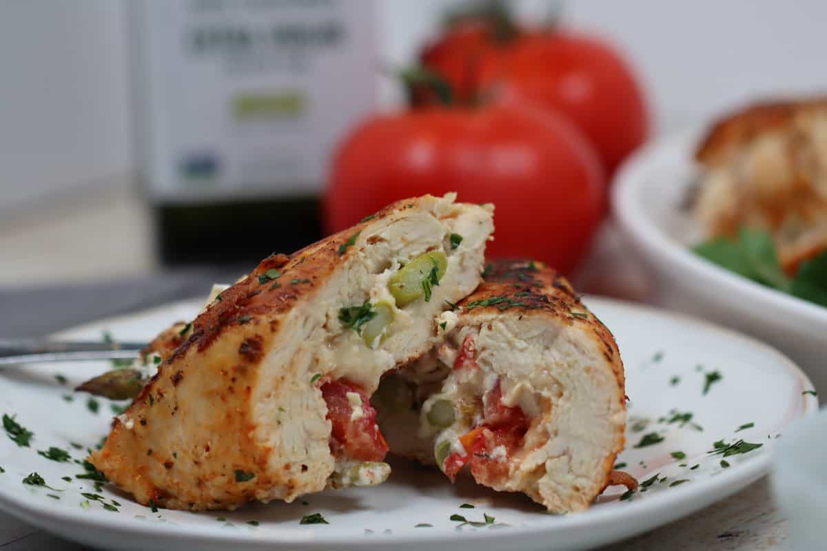 Cheesy Stuffed Chicken Breast with Tomato & Asparagus - Eat the Bite