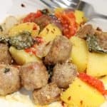 one very tempting plate of one-pan sausage, peppers, onions and potatoes