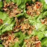 platter of thai lettuce wraps with rotisserie, peppers, onion, celery and cilantro
