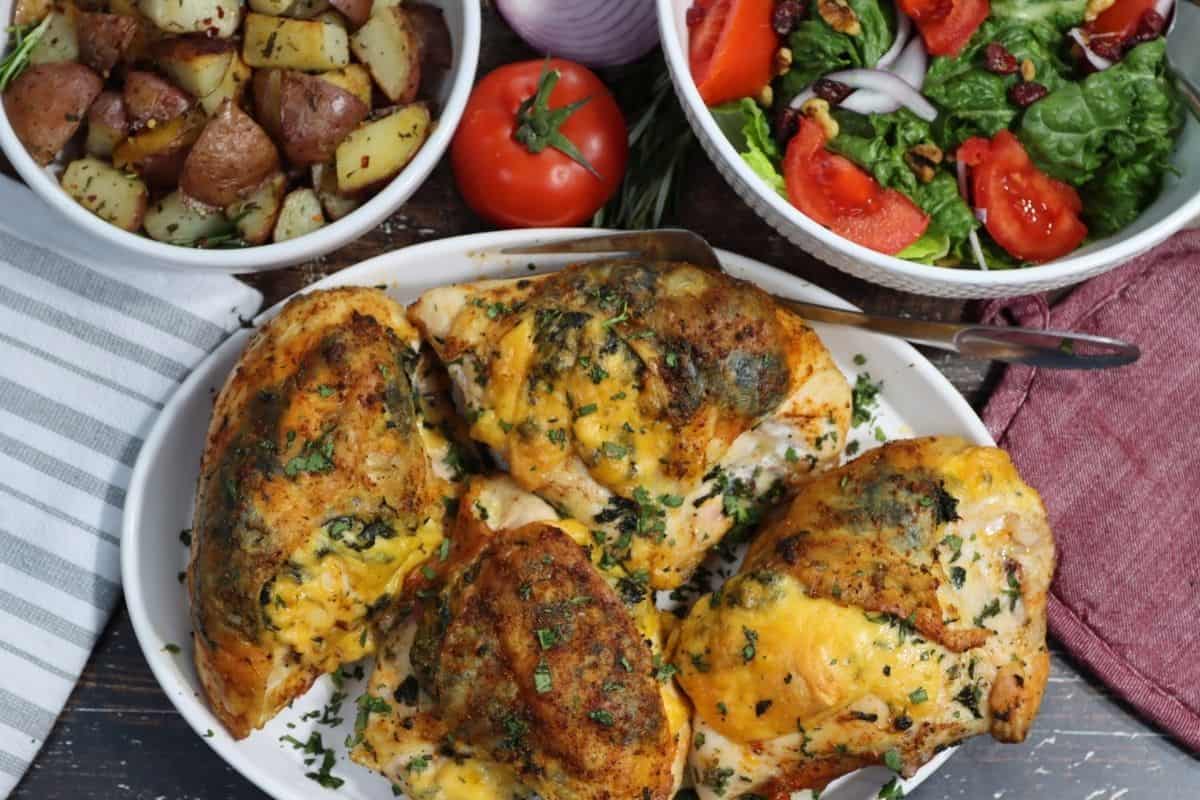 Bone-in Stuffed Chicken Breast with Spinach and Gouda - Eat the Bite