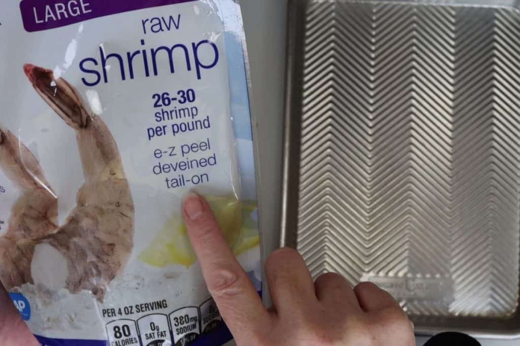for this recipe you should use large frozen raw shrimp, 26-30 shrimp per pound, e-z peel, deveined and tail on