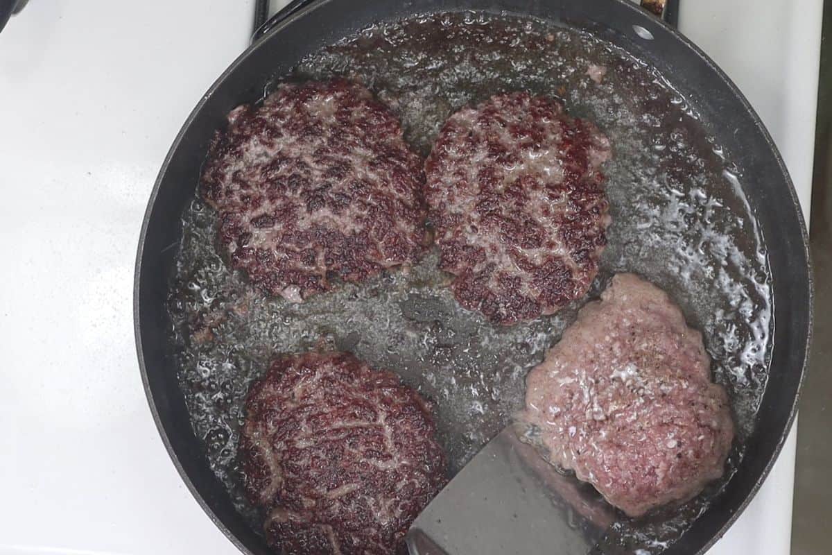 cook your 80/20 blend burger patties on high heat for three minutes before turning and you'll get this awesome crispy crust on the outside