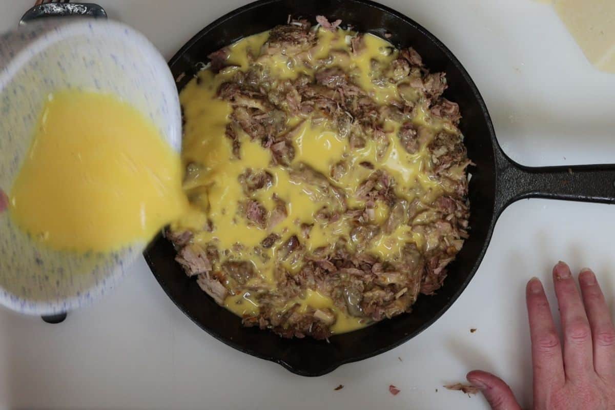 pour the egg into the skillet
