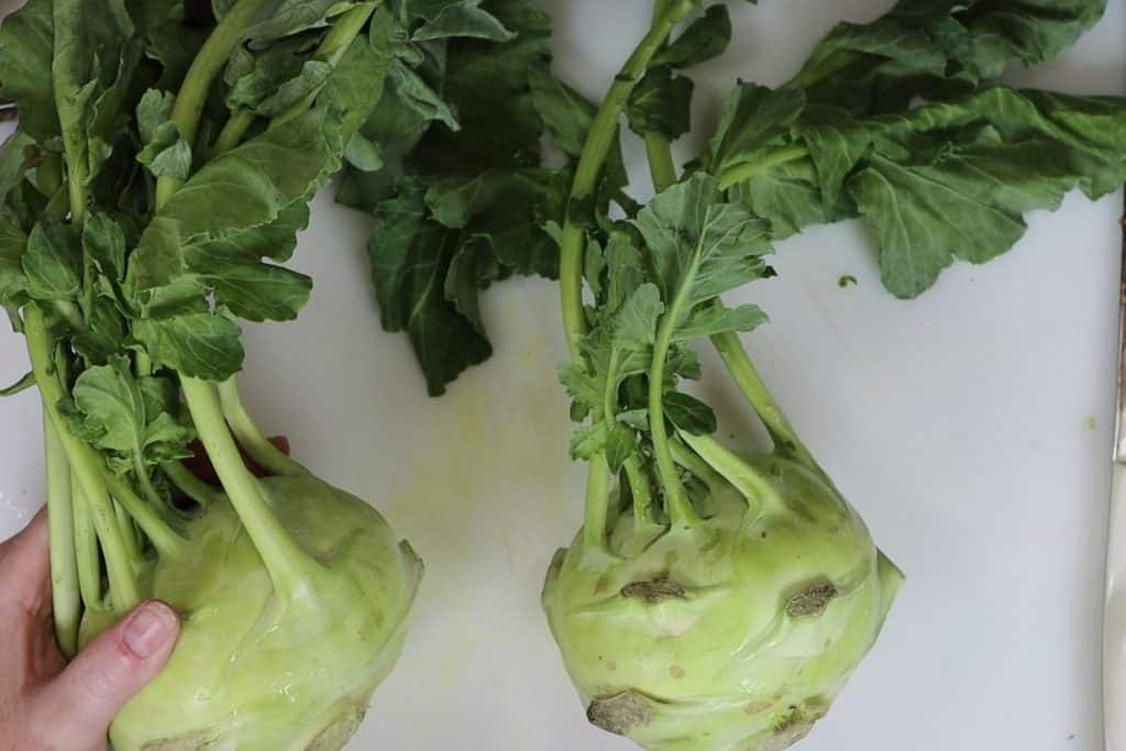 this strange looking vegetable is called kohlrabi and tastes fantastic roasted in the oven