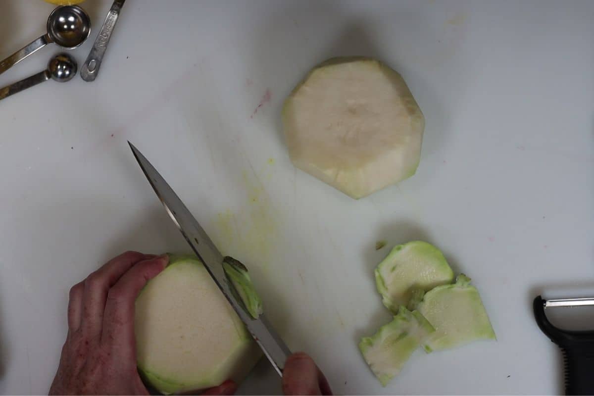 I found it was easier using a knife rather than a veggie peeler to remove the outer skin