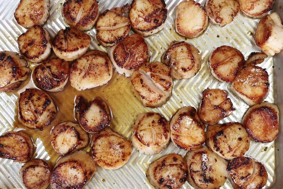 pan seared sea scallops with basil brown butter: a closer look at these perfect seared scallops - hungry yet?