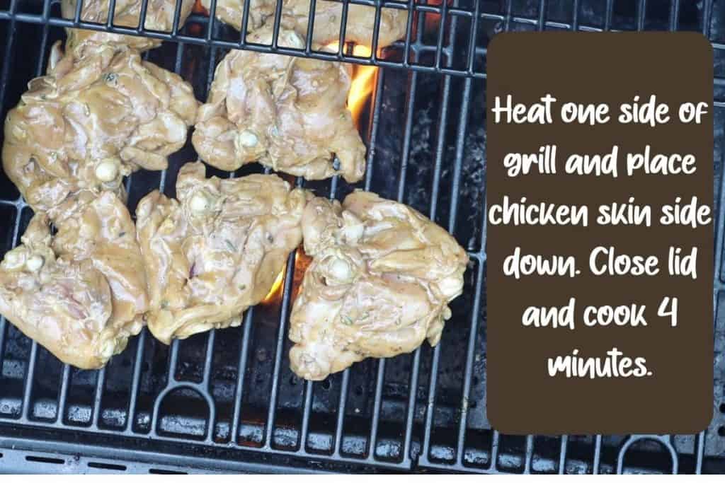 place thighs on grill skin side down and cook 4 minutes with lid closed