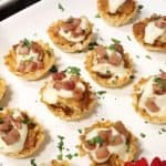 holiday appetizers phyllo cups five ways a platter of chicken cordon bleu bites with cheesy sauce and ham cubes