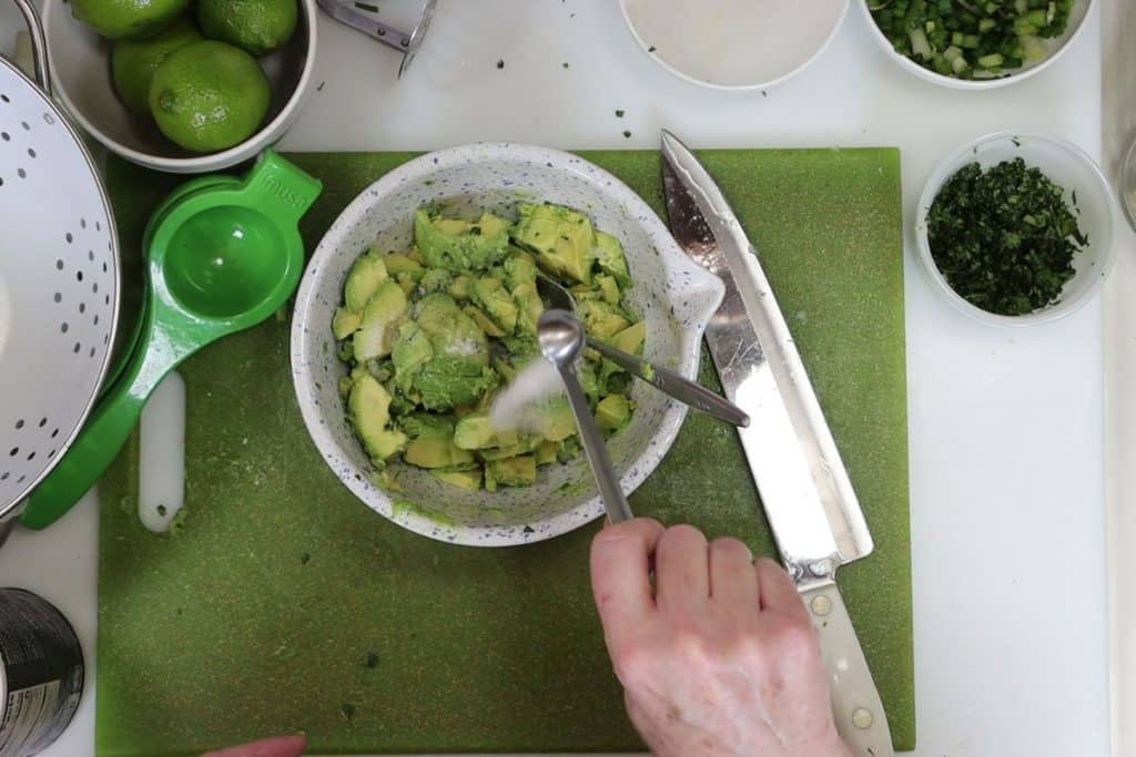 for the guacamole, give gentle mix then add salt