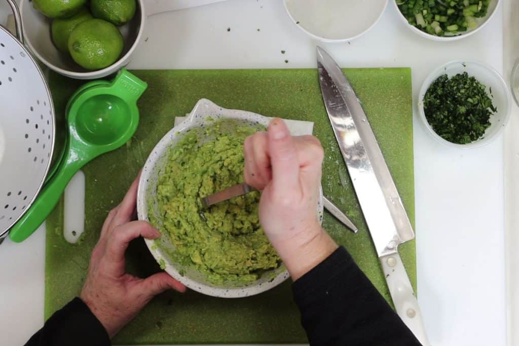 for the guacamole, use a fork or potato masher to mash you guacamole