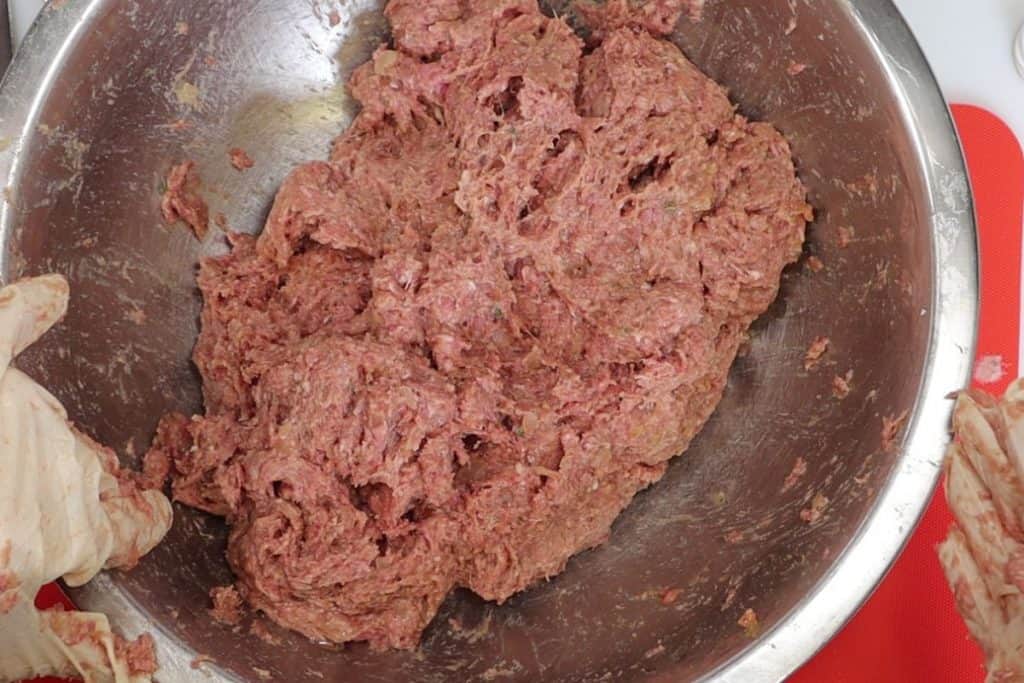 mix the meatloaf ingredients well until it looks like this