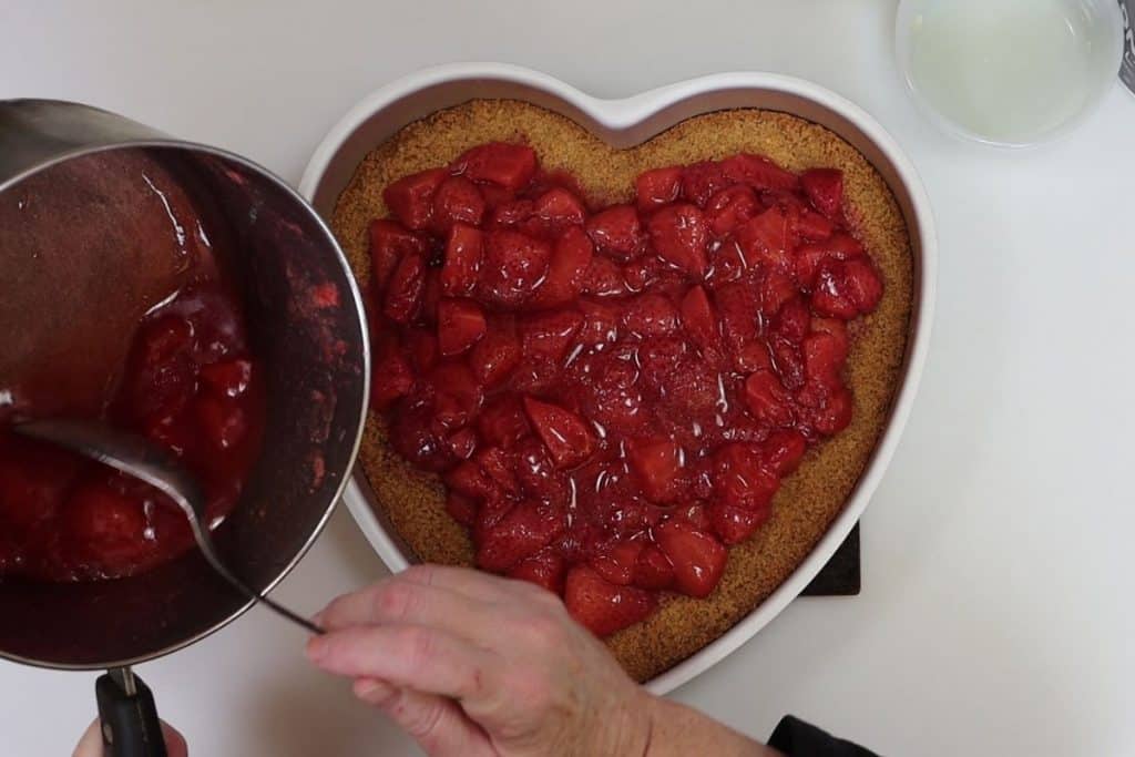 spoon the cooled strawberries onto the cooled graham cracker crust
