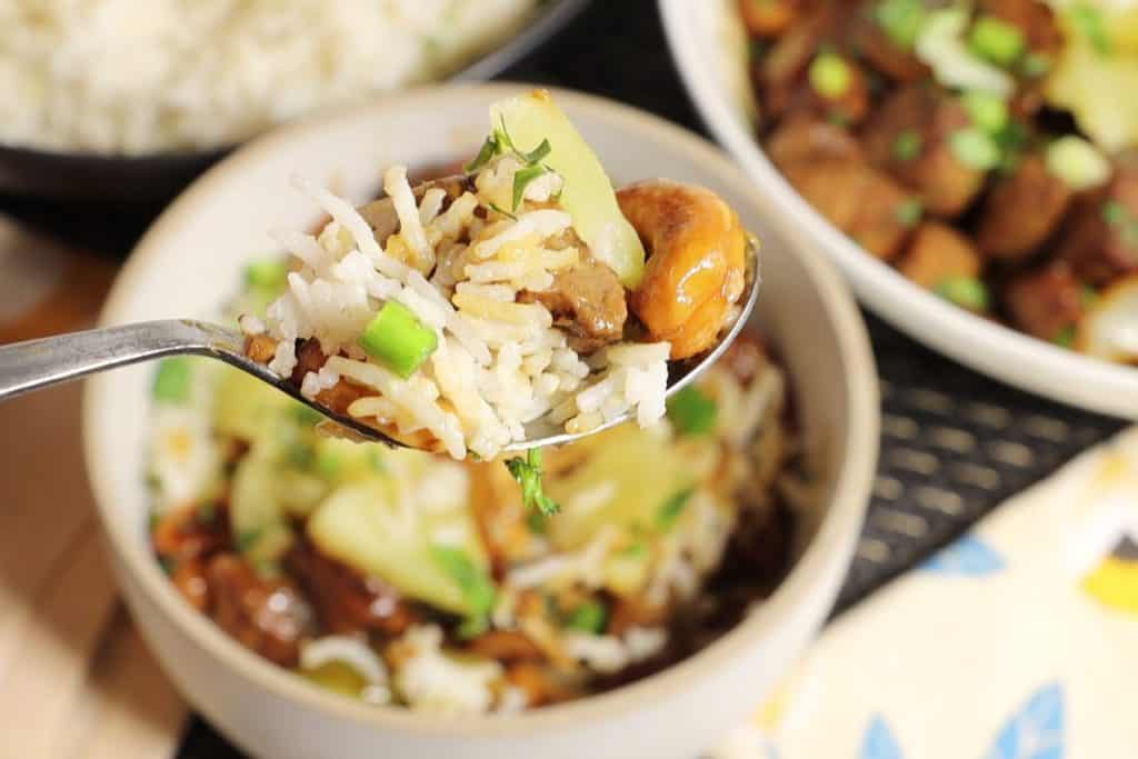 time to eat the bite! the perfect spoonful of pineapple pork butt bowl