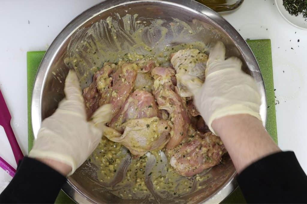 coat the chicken thighs well in the marinade