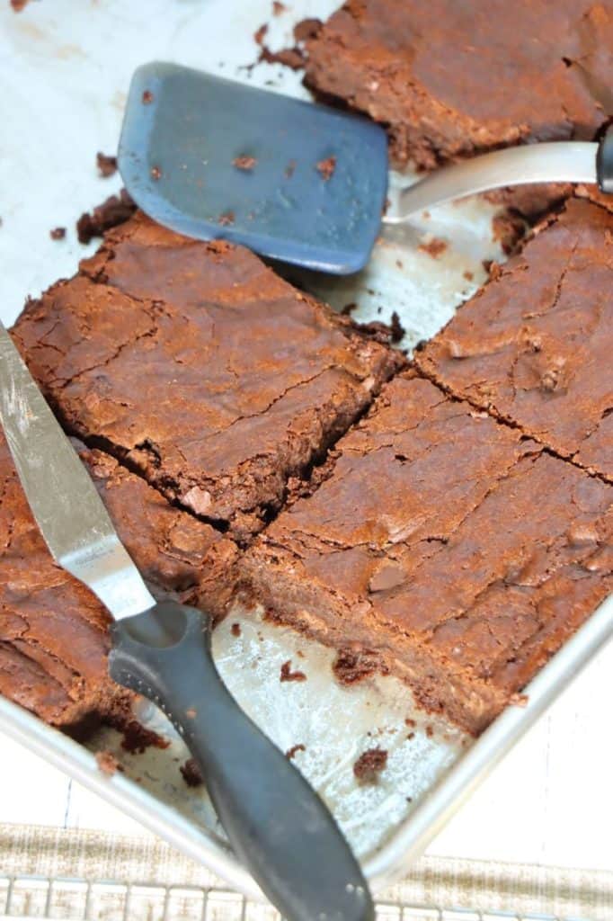 close view of brownies with spatula
