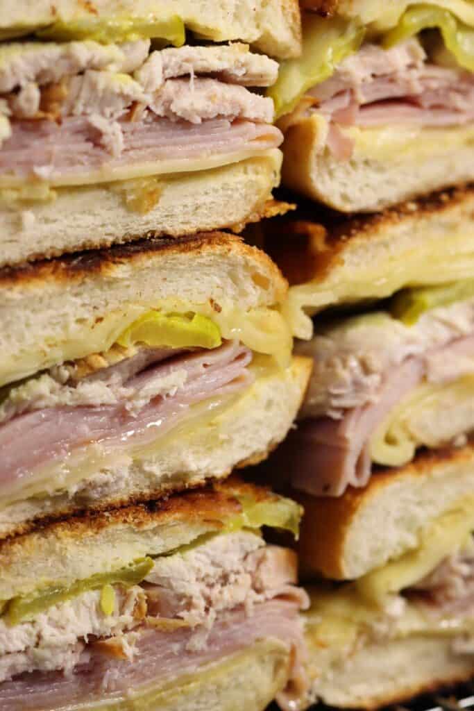 view of easy pressed cuban sandwich jenga tower