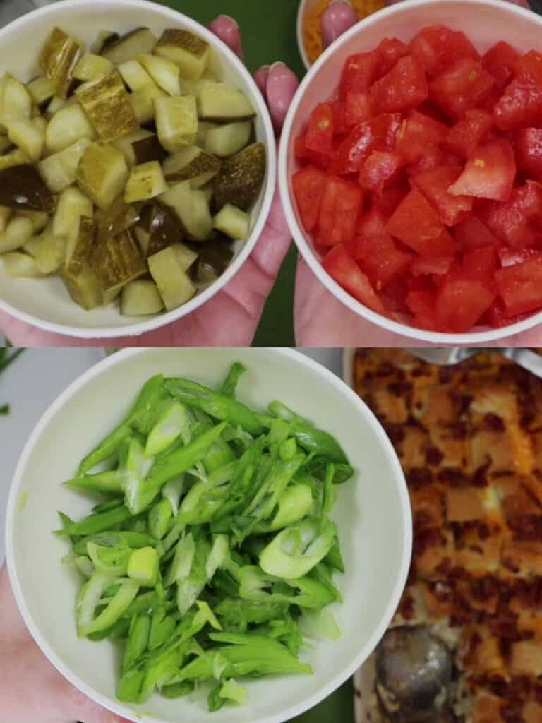 optional toppings for casserole: chopped pickles, tomatoes and scallions