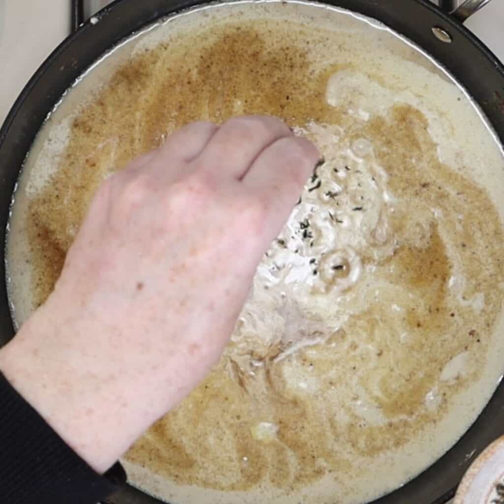 all ingredients in the pan to make the sauce for How to make easy and delicious creamy dijon chicken
