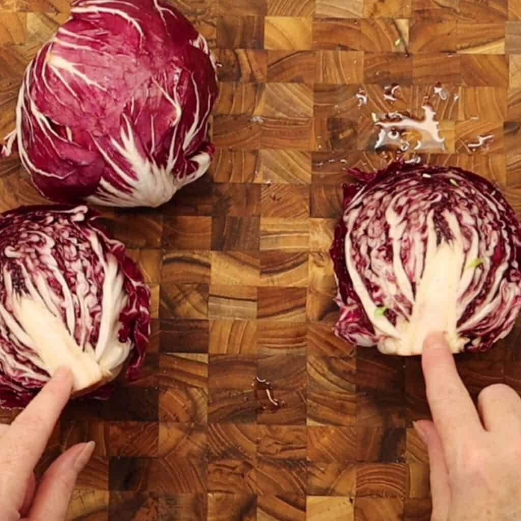 cut radicchio in half and keep the core
