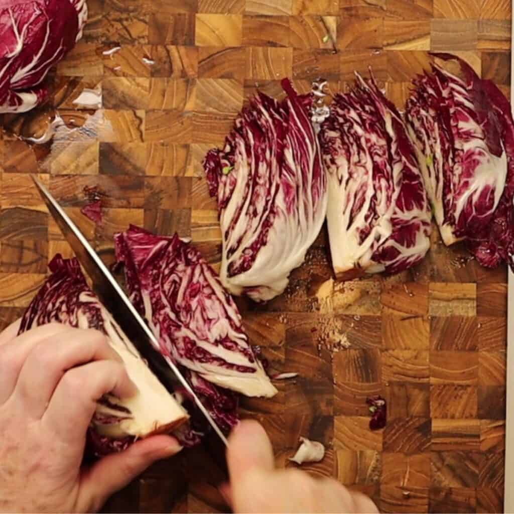 slicing the radicchio into wedges