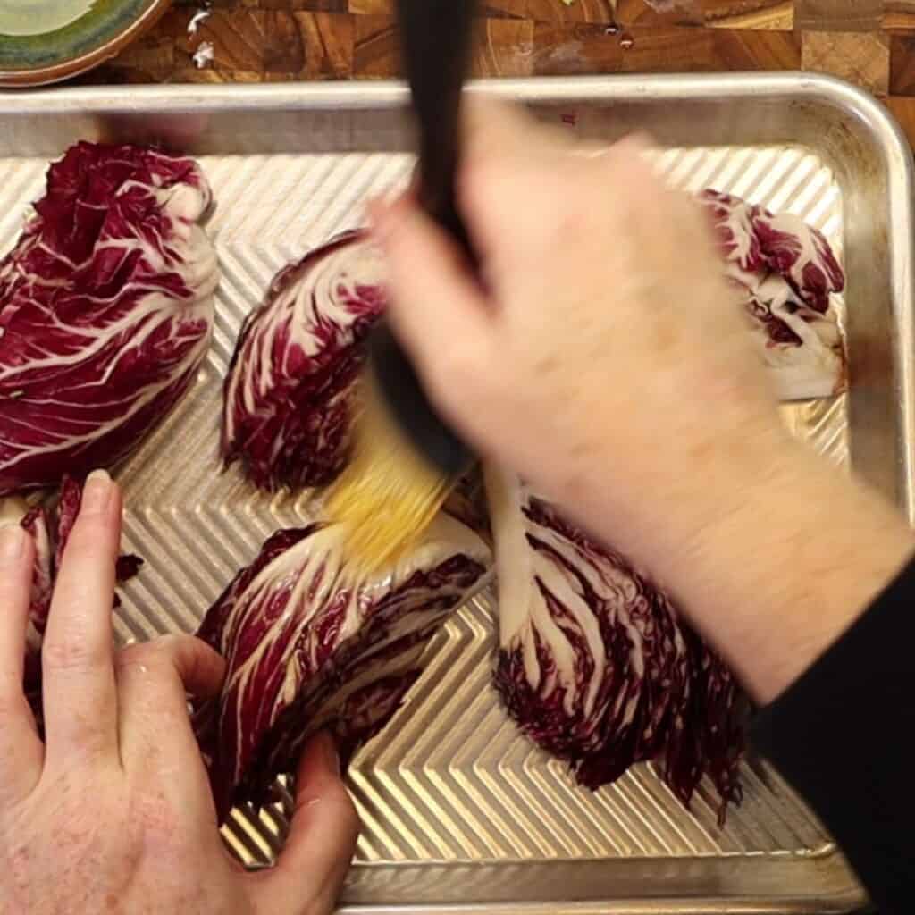 brushing the radicchio with olive oil