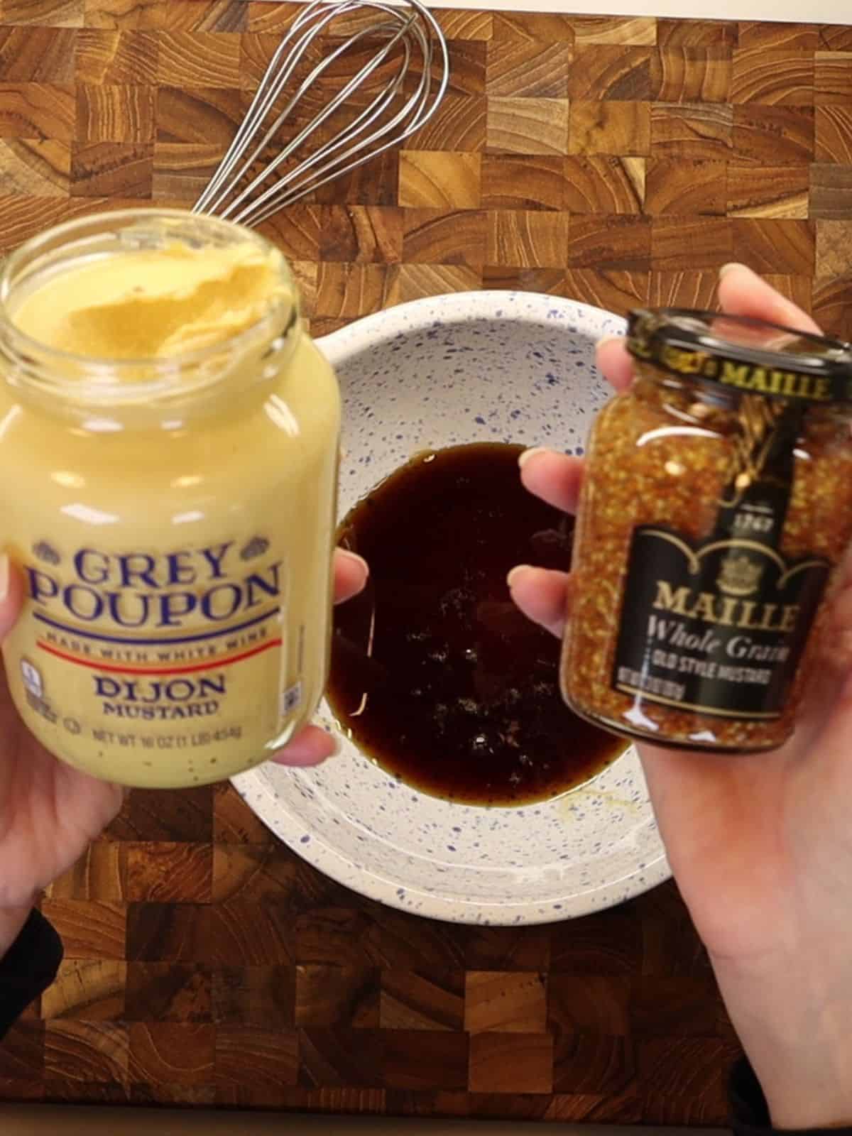 dijon mustard and whole grain mustard for the drizzle
