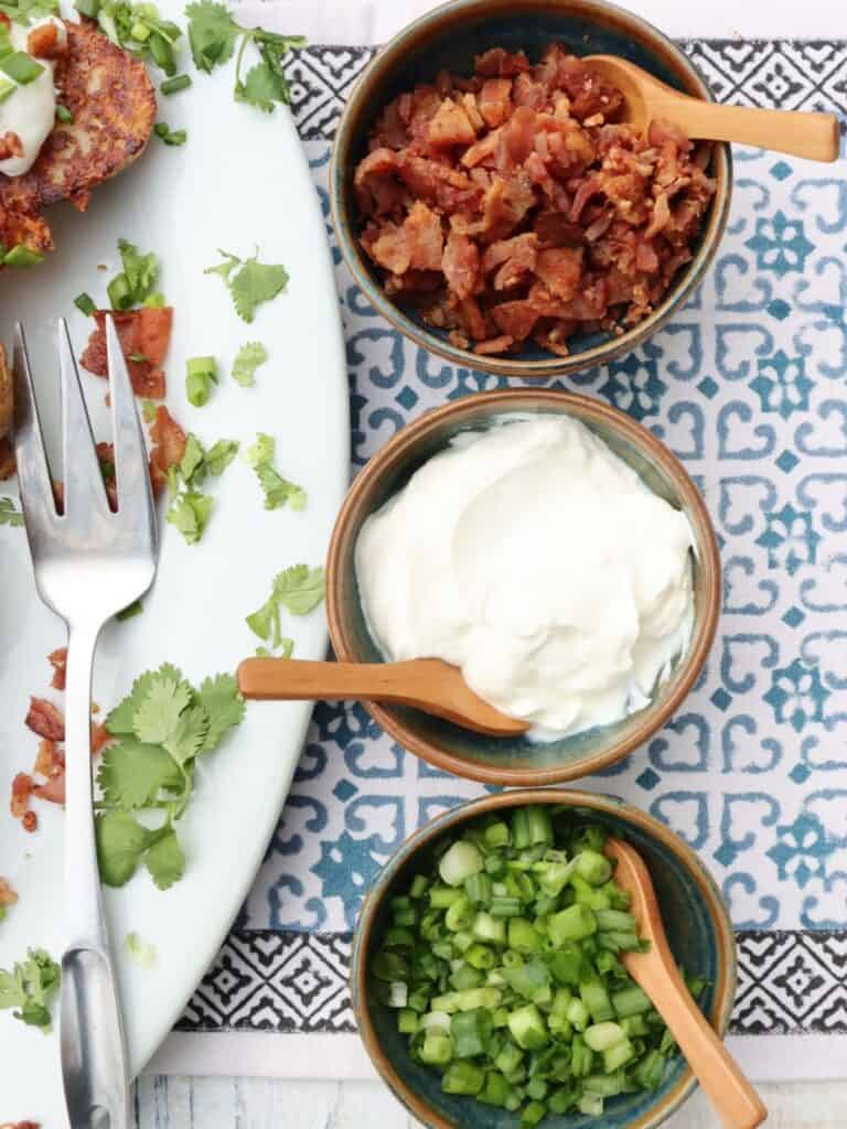 chopped bacon, sour cream and scallions for quick and easy baked potato halves
