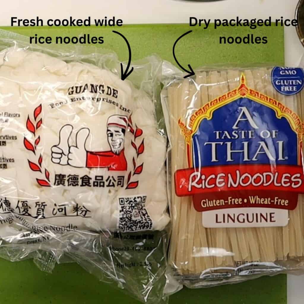 fresh cooked pad see ew noodles and dry packaged noodles