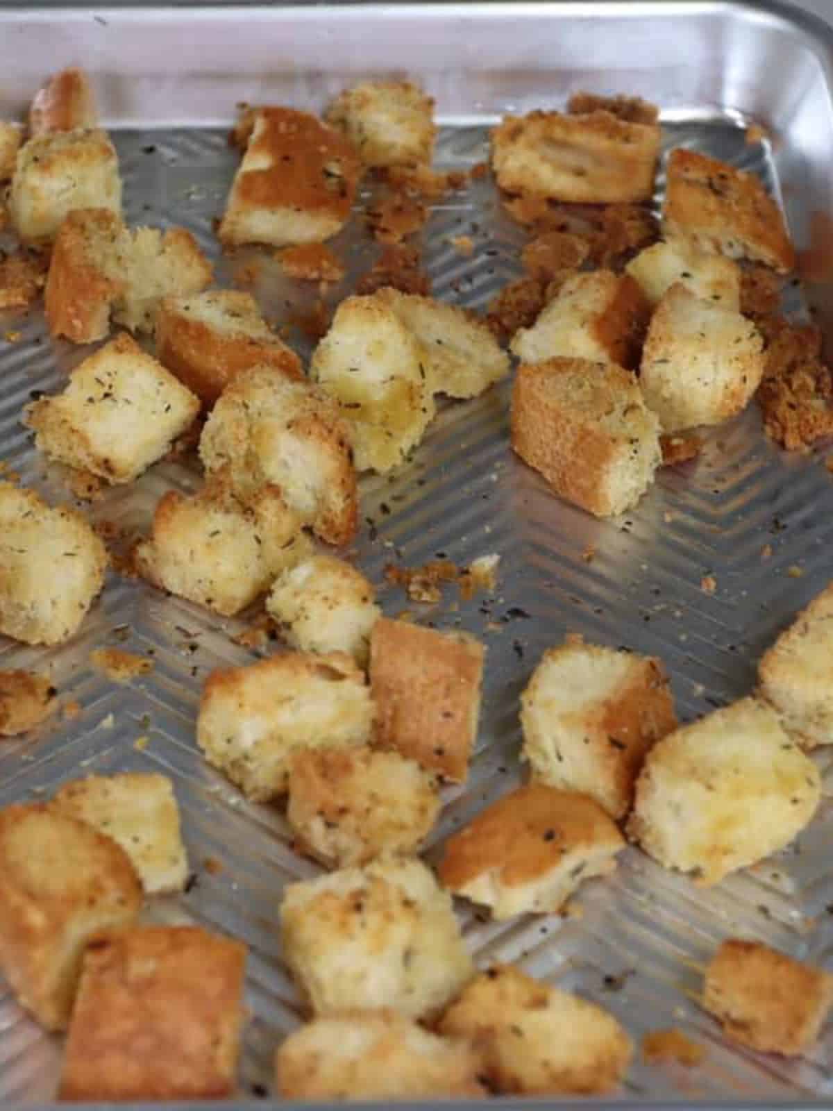 close up view of homemade croutons