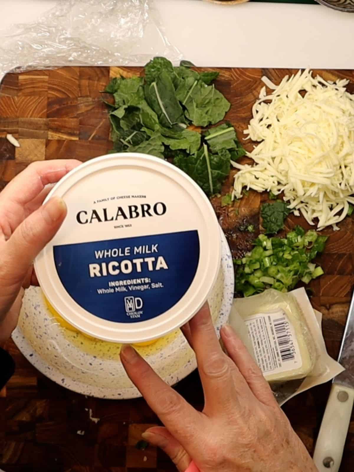 showing the most delicious ricotta I've tried for tortilla quiche